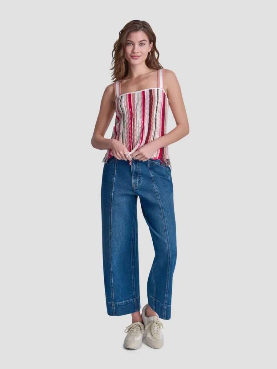 Небольшой полосатый топ-бандо без рукавов с ажурной строчкой Dkny Jeans — изображение 2 из 7, мульти