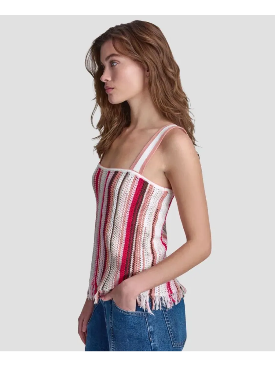 Небольшой полосатый топ-бандо без рукавов с ажурной строчкой Dkny Jeans — изображение 3 из 7, мульти