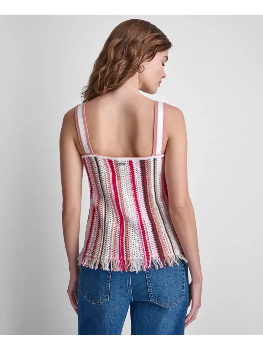 Небольшой полосатый топ-бандо без рукавов с ажурной строчкой Dkny Jeans — изображение 5 из 7, мульти