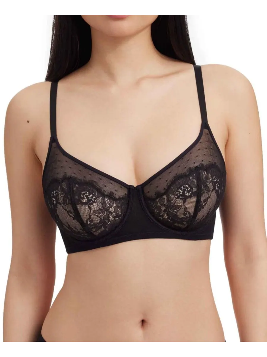 Женский кружевной бюстгальтер Lace Amour с полным покрытием, без подкладки и с гладкой спинкой — черный