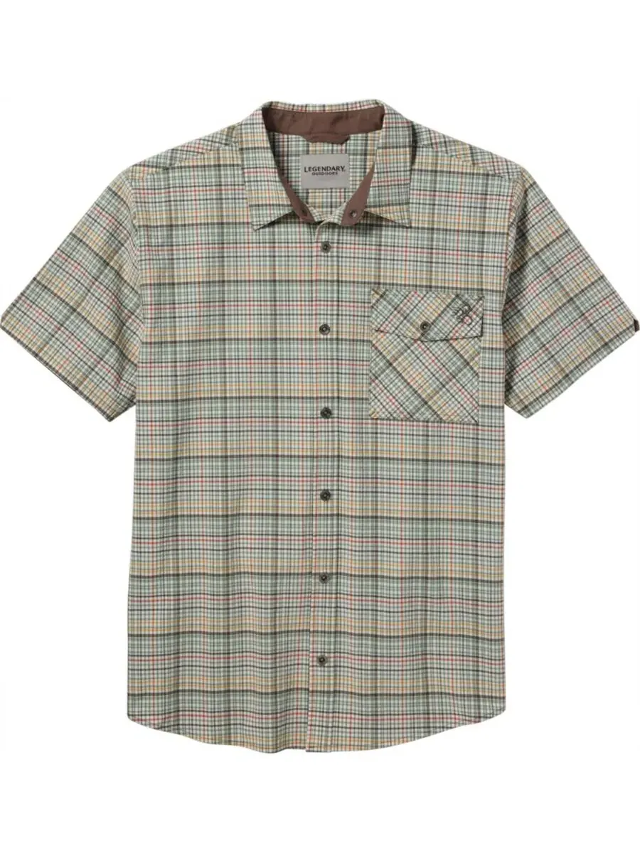 Мужская рубашка с коротким рукавом, принтом, модель Legendary Textured Stretch Woven Plaid — изображение 3 из 6, зеленый
