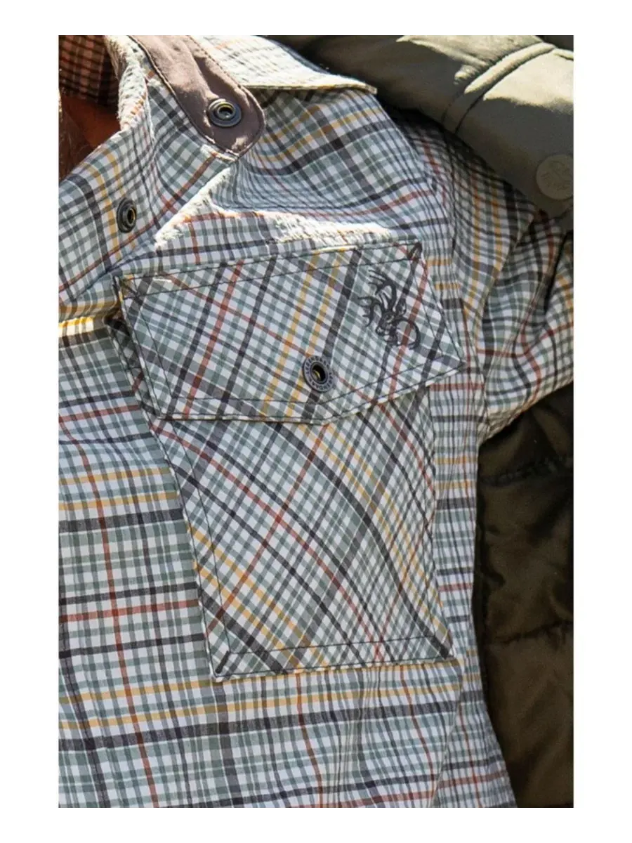 Мужская рубашка с коротким рукавом, принтом, модель Legendary Textured Stretch Woven Plaid — изображение 5 из 6, зеленый