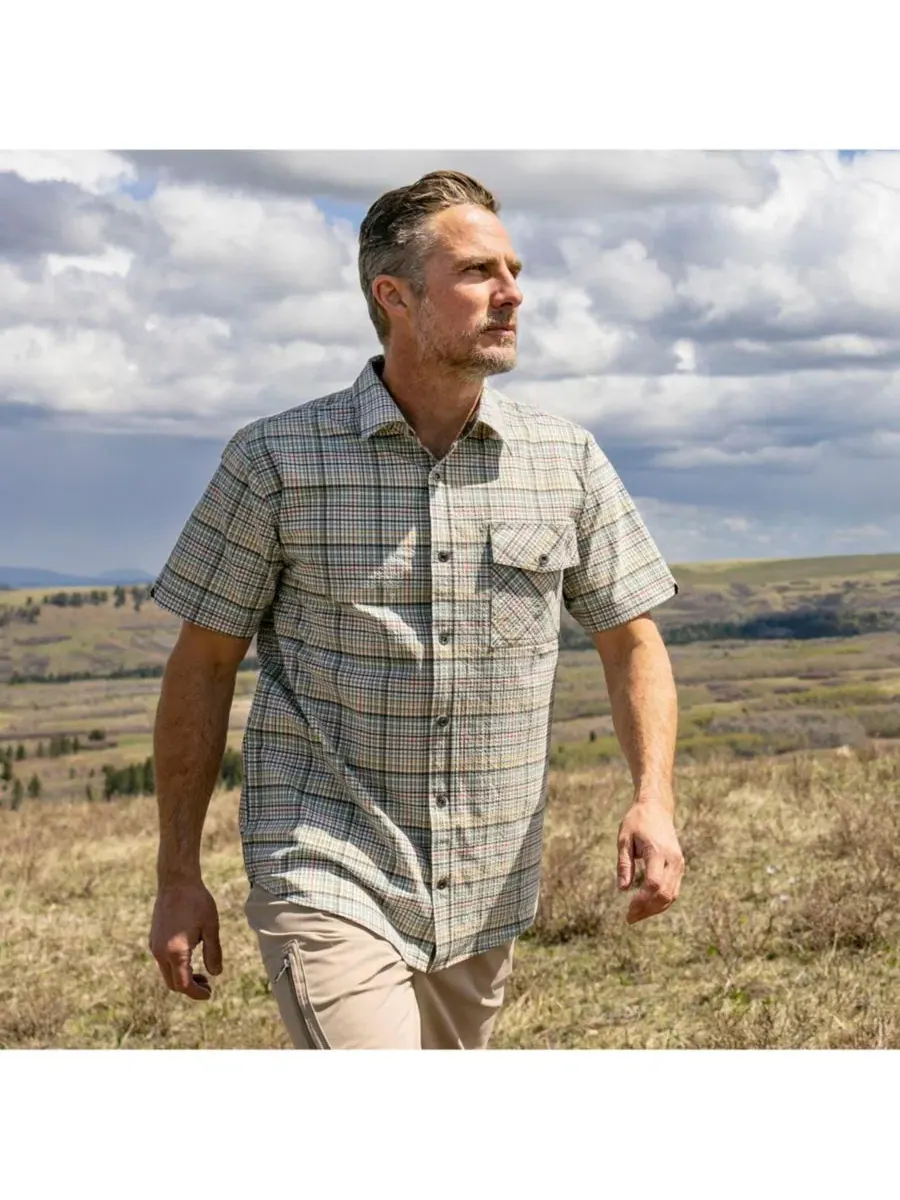 Мужская рубашка с коротким рукавом, принтом, модель Legendary Textured Stretch Woven Plaid — изображение 6 из 6, зеленый