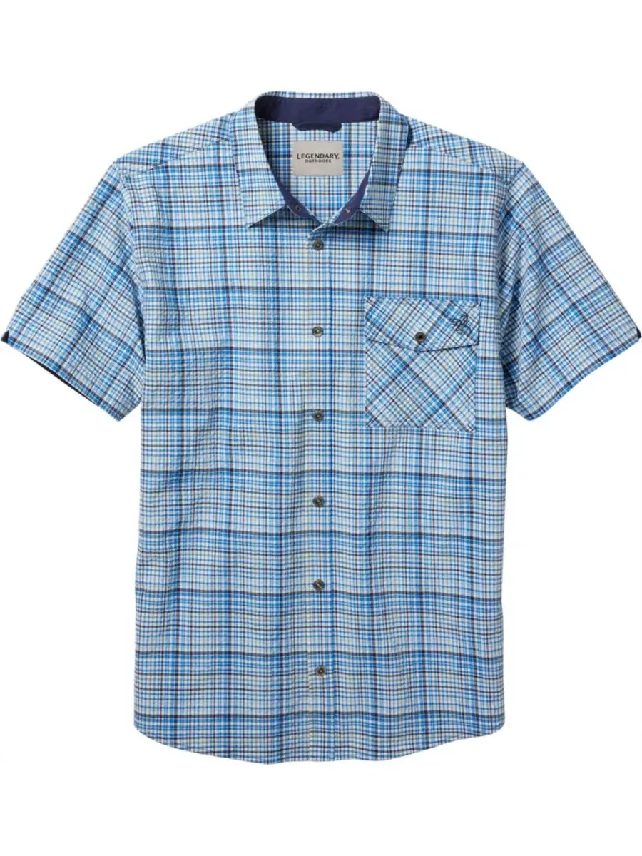 Мужская рубашка с коротким рукавом с принтом Legendary Textured Stretch Woven Plaid Legendary — изображение 4 из 4, синий