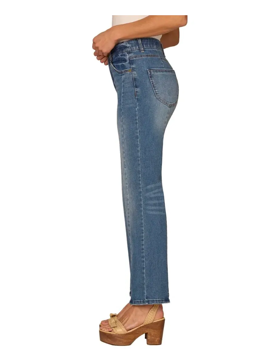 Джинсы-клеш с высокой посадкой, модель Petite "Ab"solution High-Rise Split-Hem Bootcut Democracy — изображение 2 из 3, синий