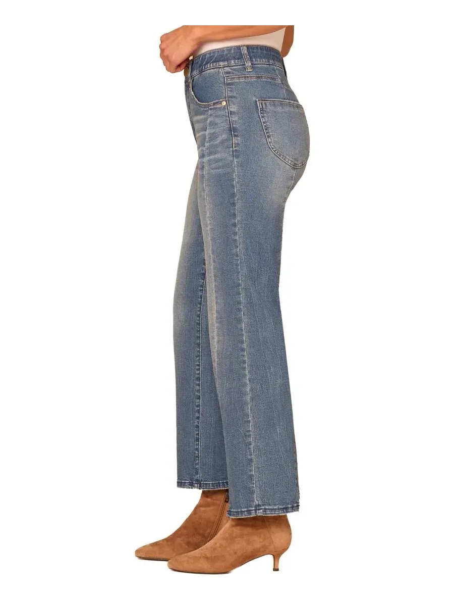 Джинсы-клеш с высокой посадкой Petite AbSolution High-Rise Split-Hem Bootcut Democracy — изображение 2 из 3, синий