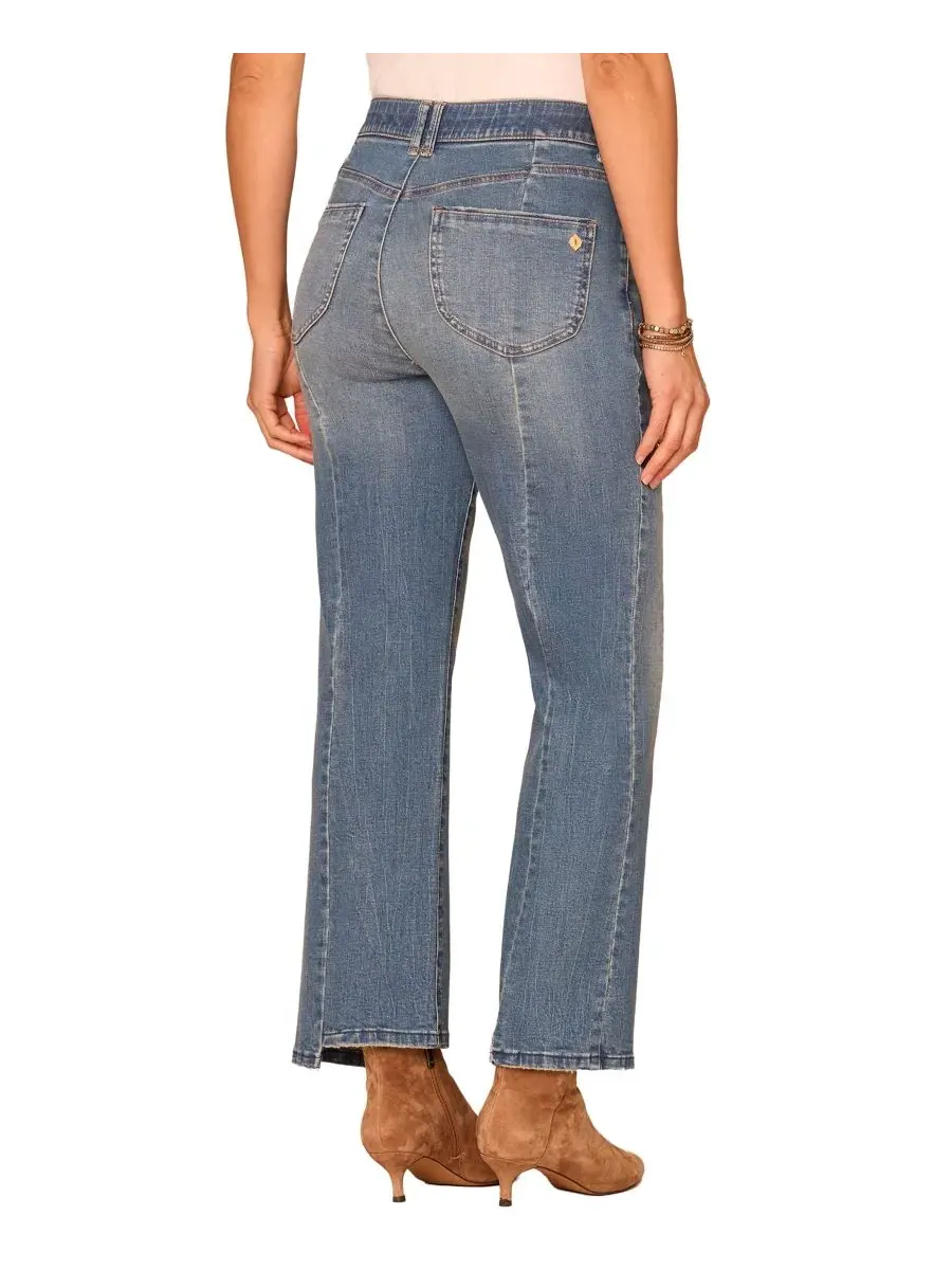 Джинсы-клеш с высокой посадкой Petite AbSolution High-Rise Split-Hem Bootcut Democracy — изображение 3 из 3, синий