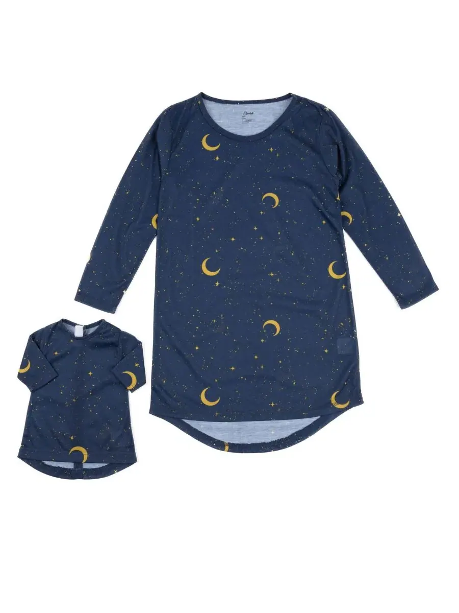 Комплект ночных рубашек с кукольной рубашкой Moon & Stars Navy Leveret — изображение 2 из 3, темно-синий