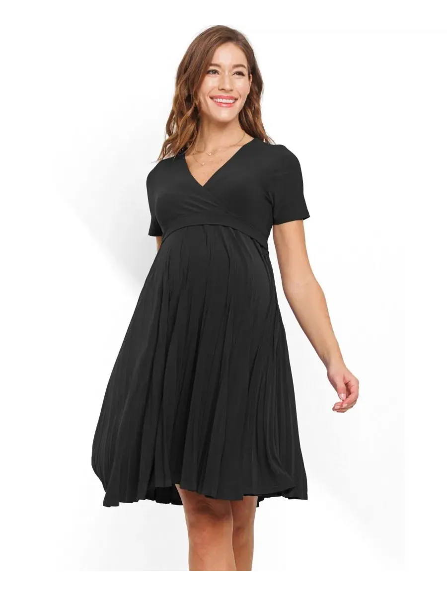 Платье для беременных с принтом, модель A-Line Pleated V-Neck Nursing Hello Miz — черный