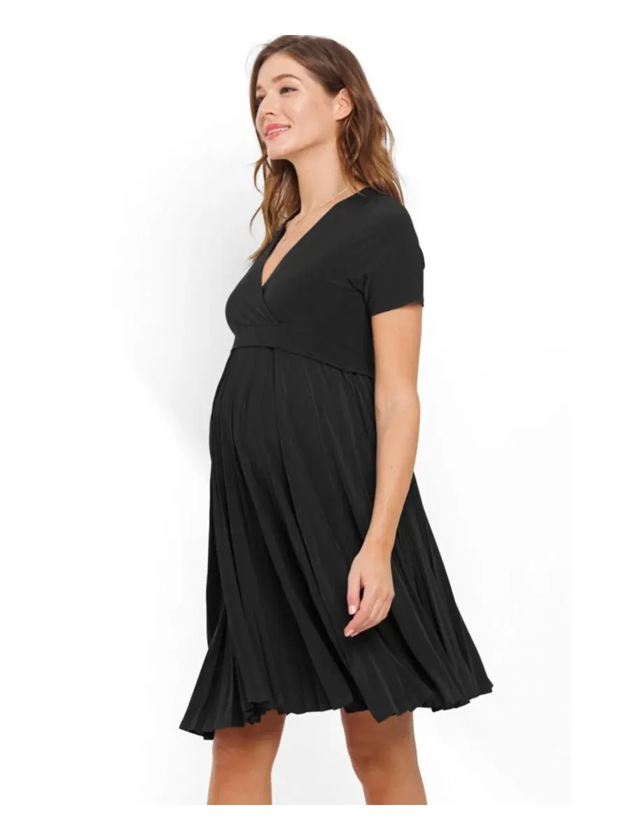 Платье для беременных с принтом, модель A-Line Pleated V-Neck Nursing Hello Miz — изображение 2 из 5, черный