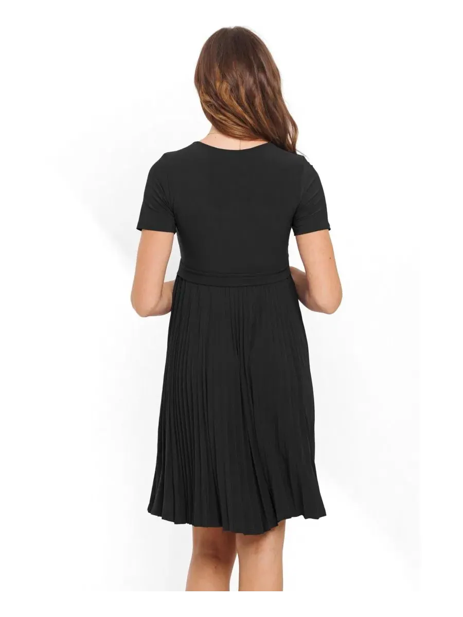 Платье для беременных с принтом, модель A-Line Pleated V-Neck Nursing Hello Miz — изображение 3 из 5, черный