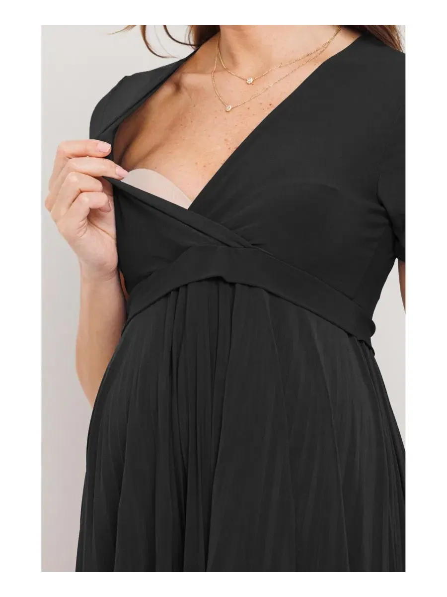 Платье для беременных с принтом, модель A-Line Pleated V-Neck Nursing Hello Miz — изображение 4 из 5, черный