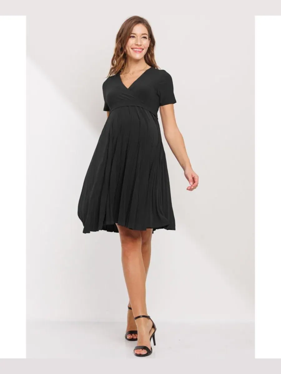 Платье для беременных с принтом, модель A-Line Pleated V-Neck Nursing Hello Miz — изображение 5 из 5, черный