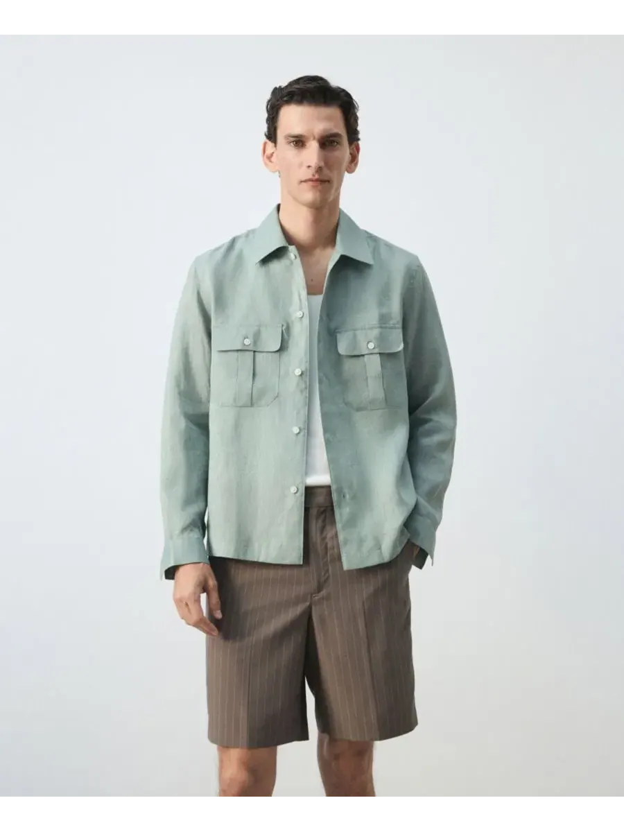 Рубашка-оверширт из льна с длинным рукавом Regular Fit MANGO