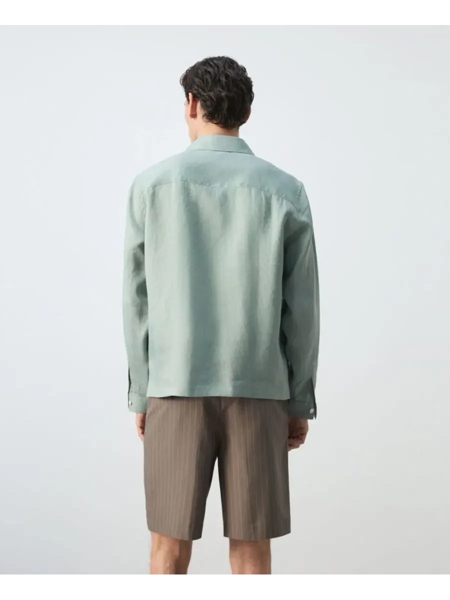 Рубашка-оверширт из льна с длинным рукавом Regular Fit MANGO — изображение 2 из 6, зеленый