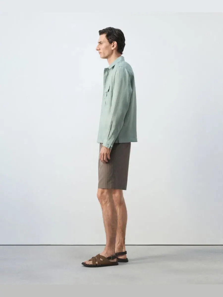 Рубашка-оверширт из льна с длинным рукавом Regular Fit MANGO — изображение 3 из 6, зеленый