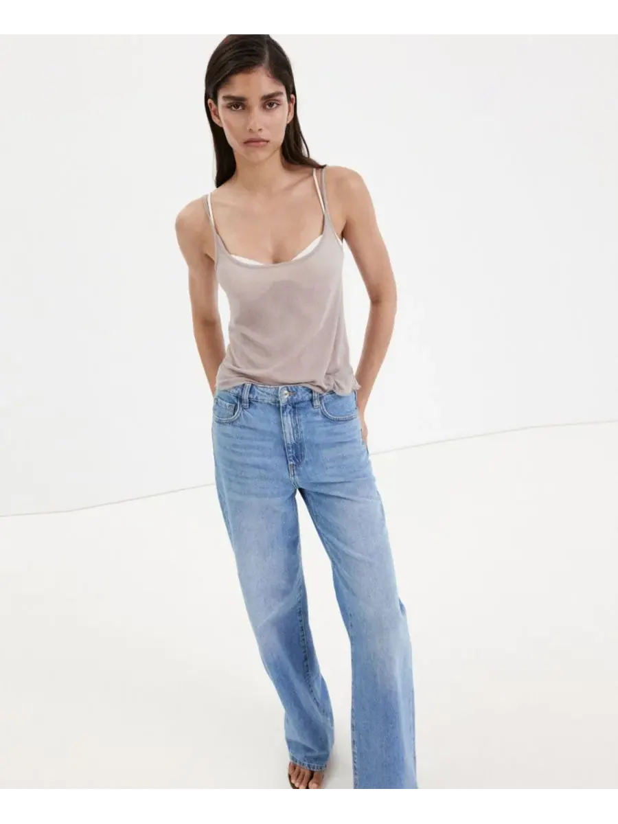 Женские джинсы Danila High-Waisted Wide Leg MANGO — синий
