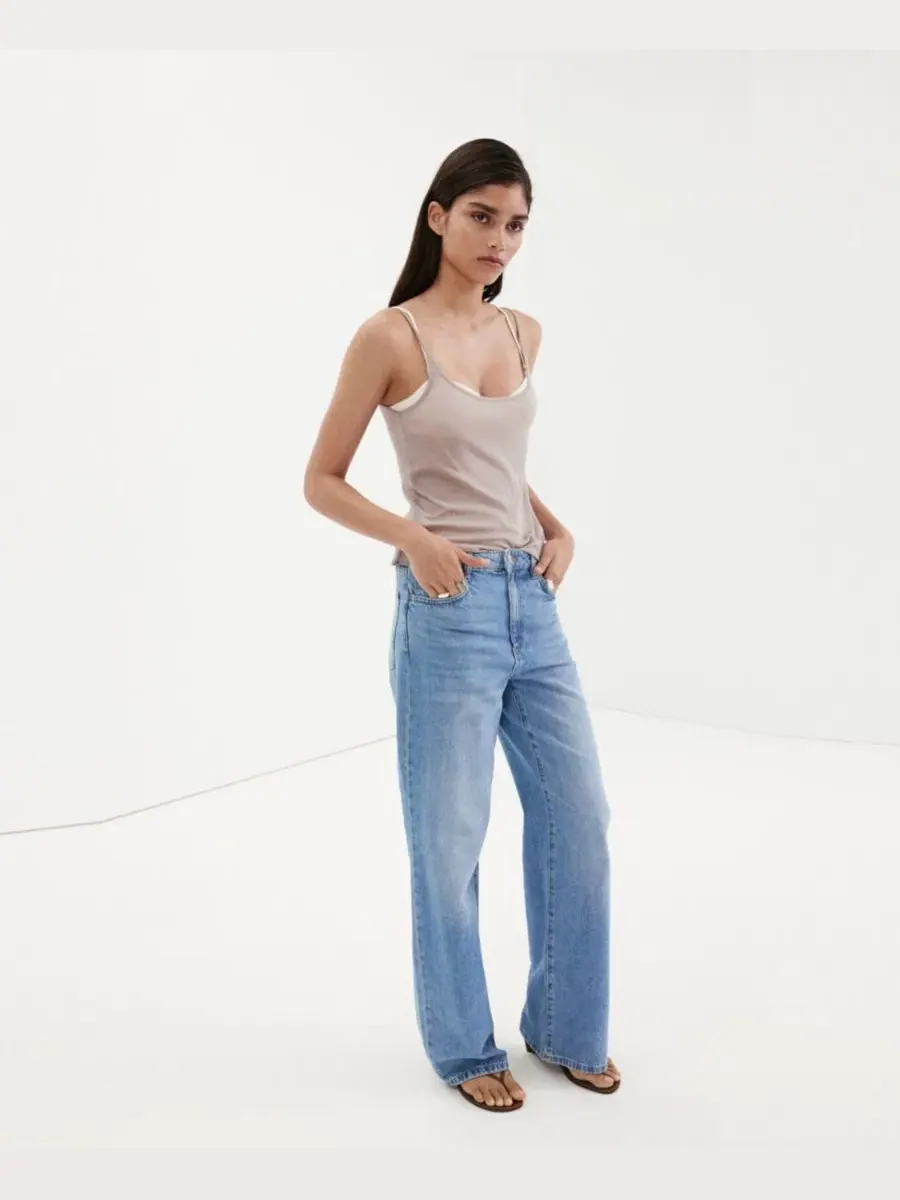Женские джинсы Danila High-Waisted Wide Leg MANGO — изображение 9 из 9, синий