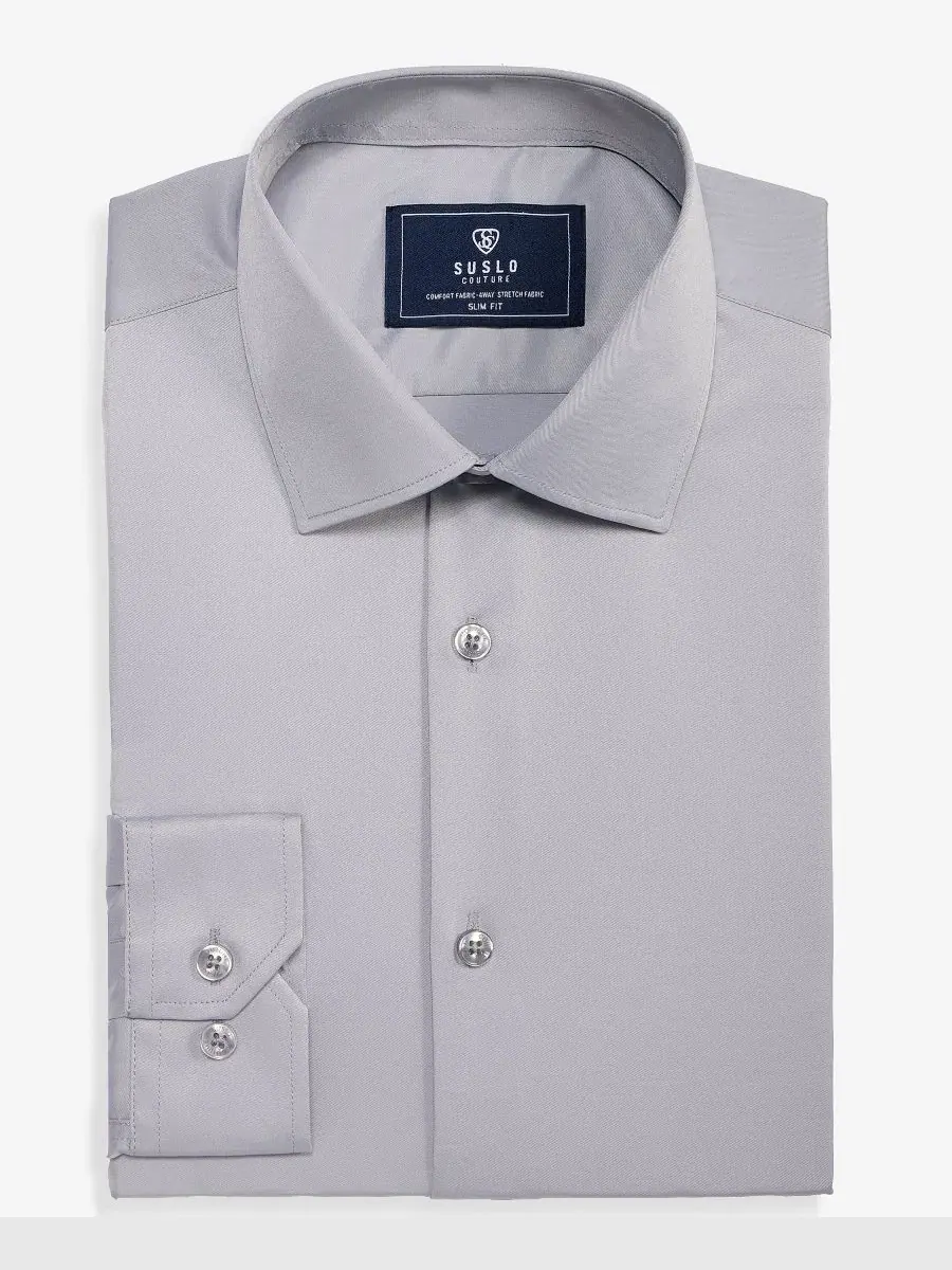 Рубашка классическая с длинным рукавом, Slim Fit Suslo Couture — изображение 4 из 6, серебряный