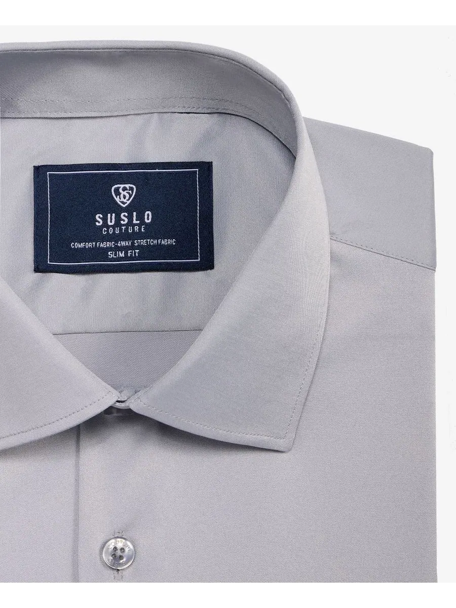 Рубашка классическая с длинным рукавом, Slim Fit Suslo Couture — изображение 5 из 6, серебряный
