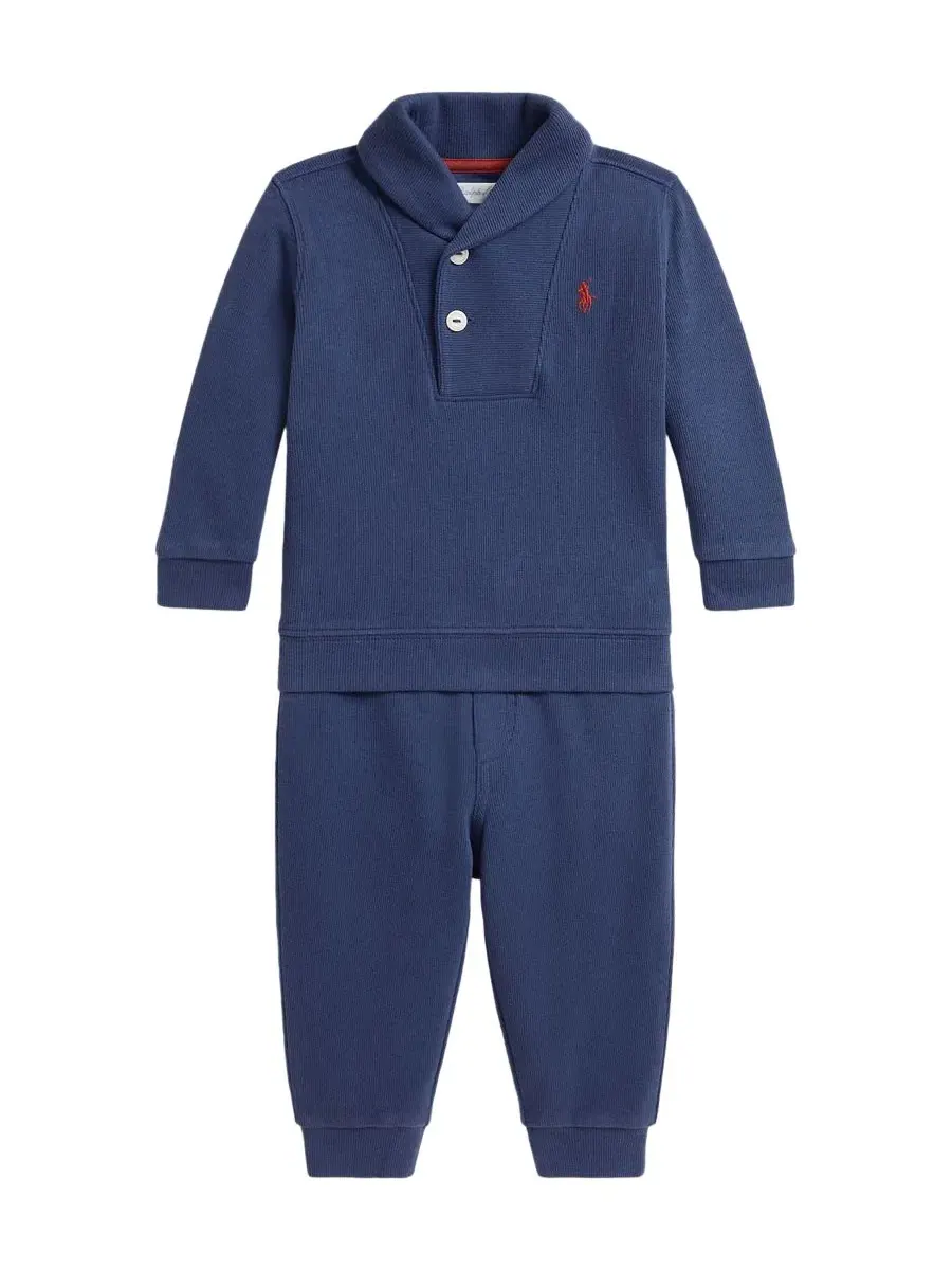 Комплект из свитшота и брюк, с фирменной вышивкой Polo Ralph Lauren — изображение 1 из 4, темно-синий