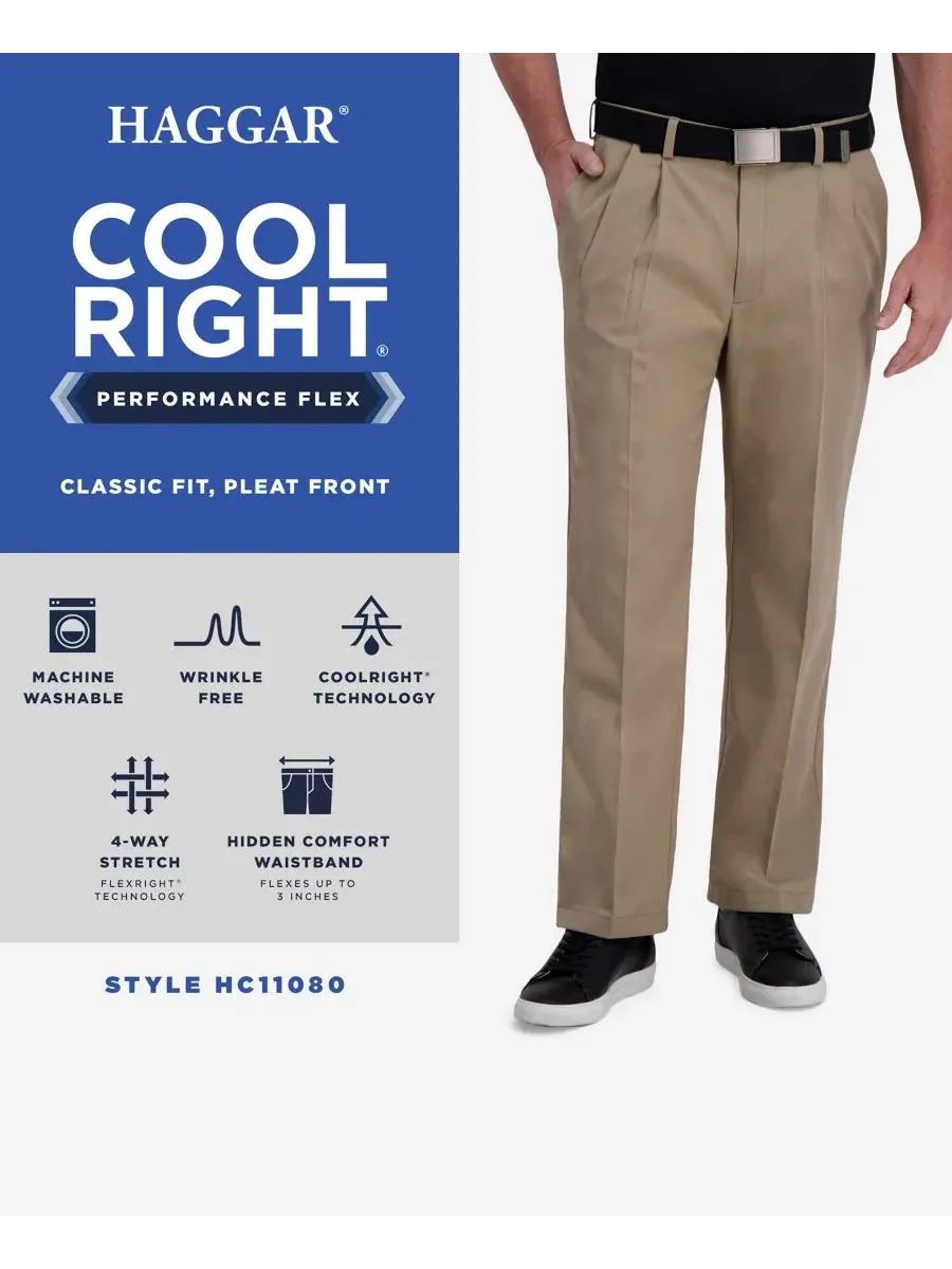 Брюки классические со стрелками Cool Right Performance Flex Classic Fit Pleat Front Haggar — изображение 5 из 7, серый