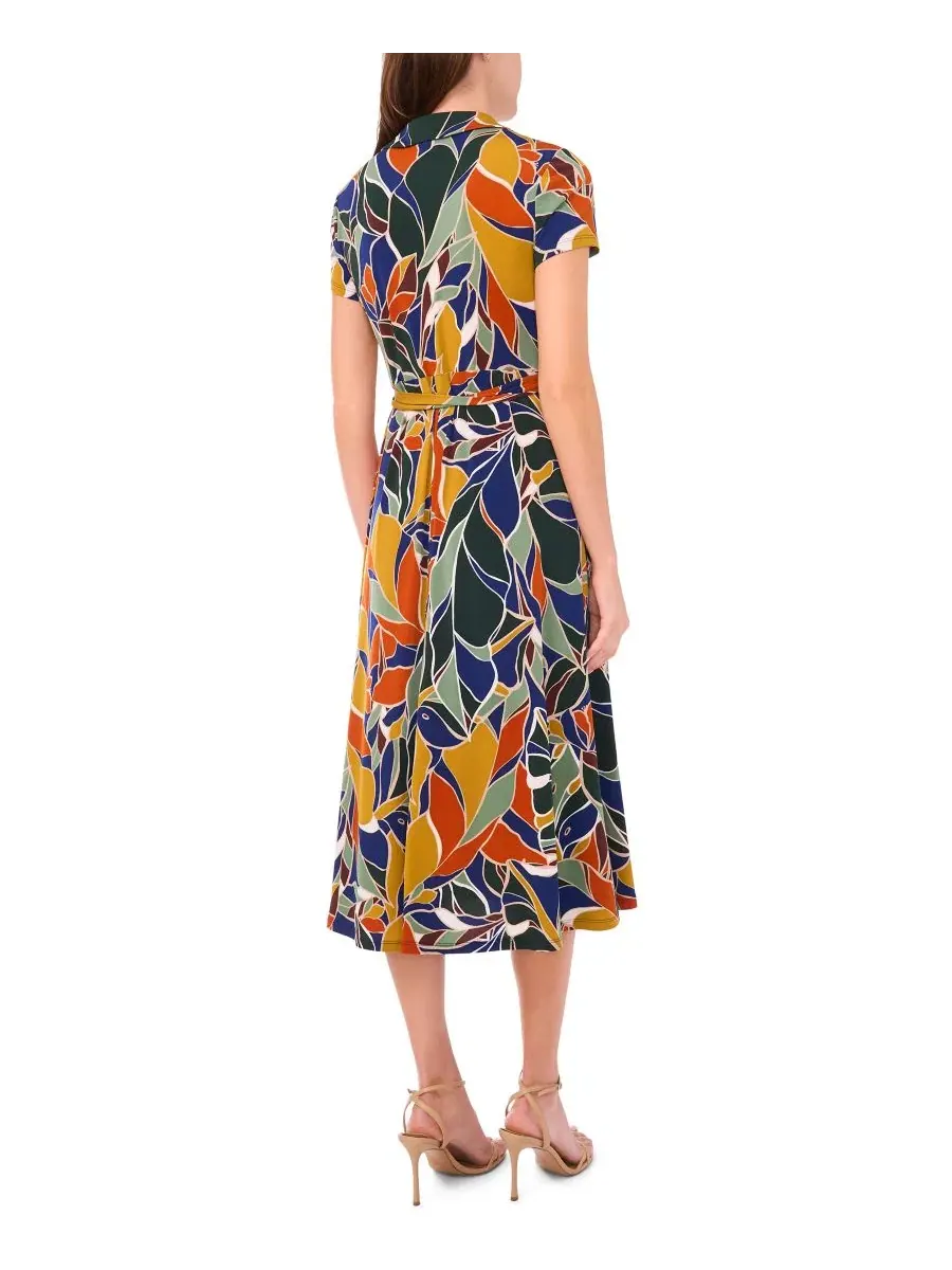 Платье миди с воротником и поясом Petite Short-Sleeve Collared Belted Midi Dress MSK — изображение 2 из 4, синий