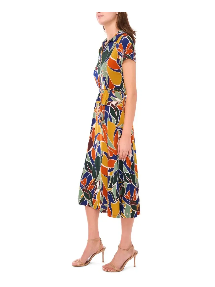 Платье миди с воротником и поясом Petite Short-Sleeve Collared Belted Midi Dress MSK — изображение 3 из 4, синий