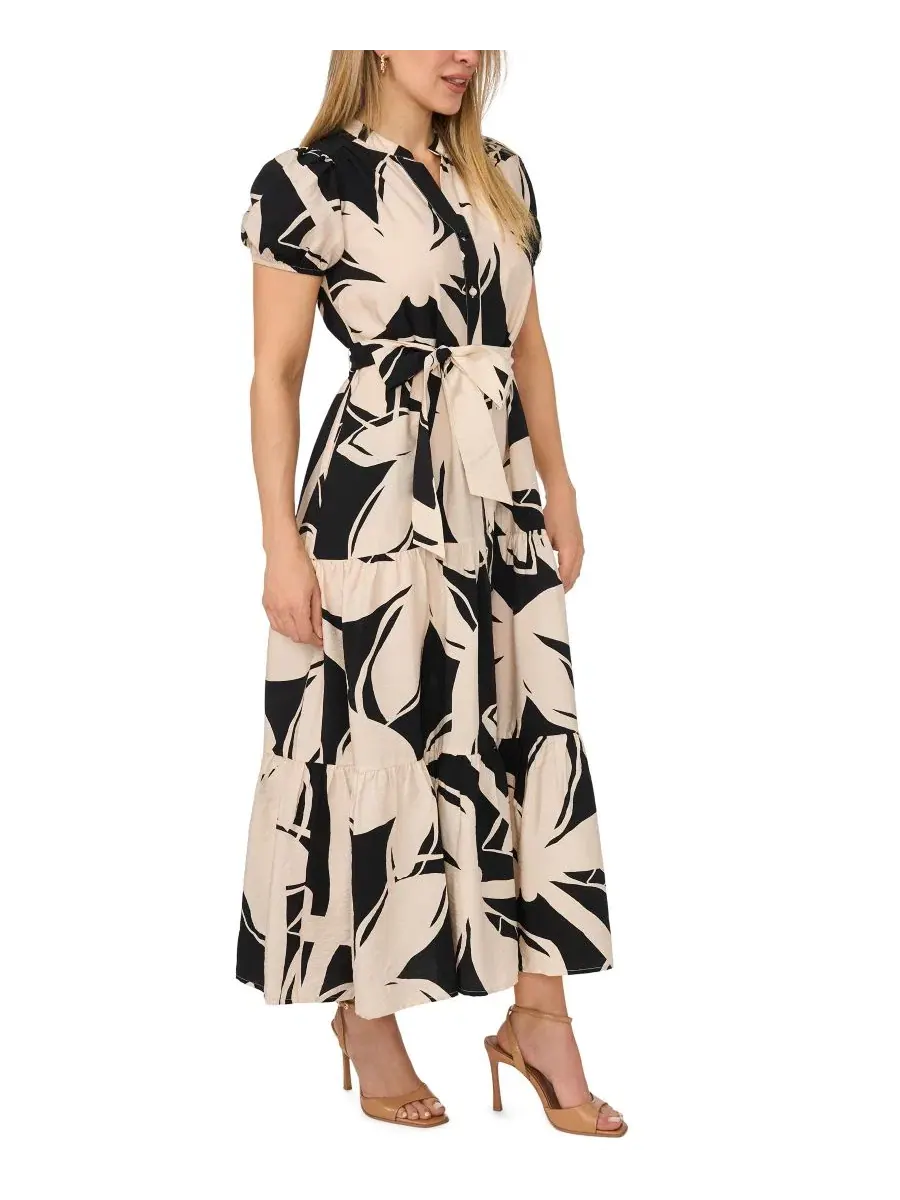 Платье-макси с разрезом, поясом и ярусным кроем, Petite Split Neck Belted Tiered Maxi Dress MSK — изображение 2 из 4