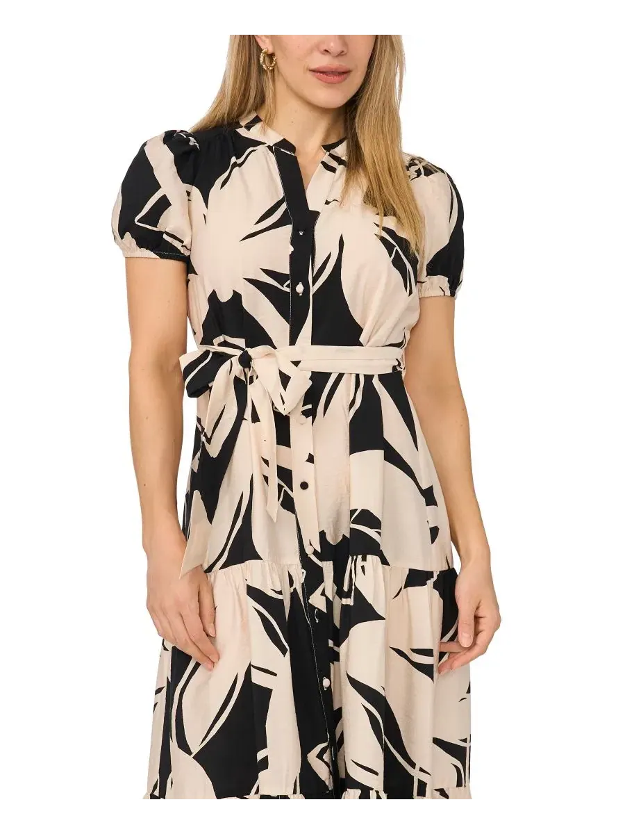 Платье-макси с разрезом, поясом и ярусным кроем, Petite Split Neck Belted Tiered Maxi Dress MSK — изображение 3 из 4
