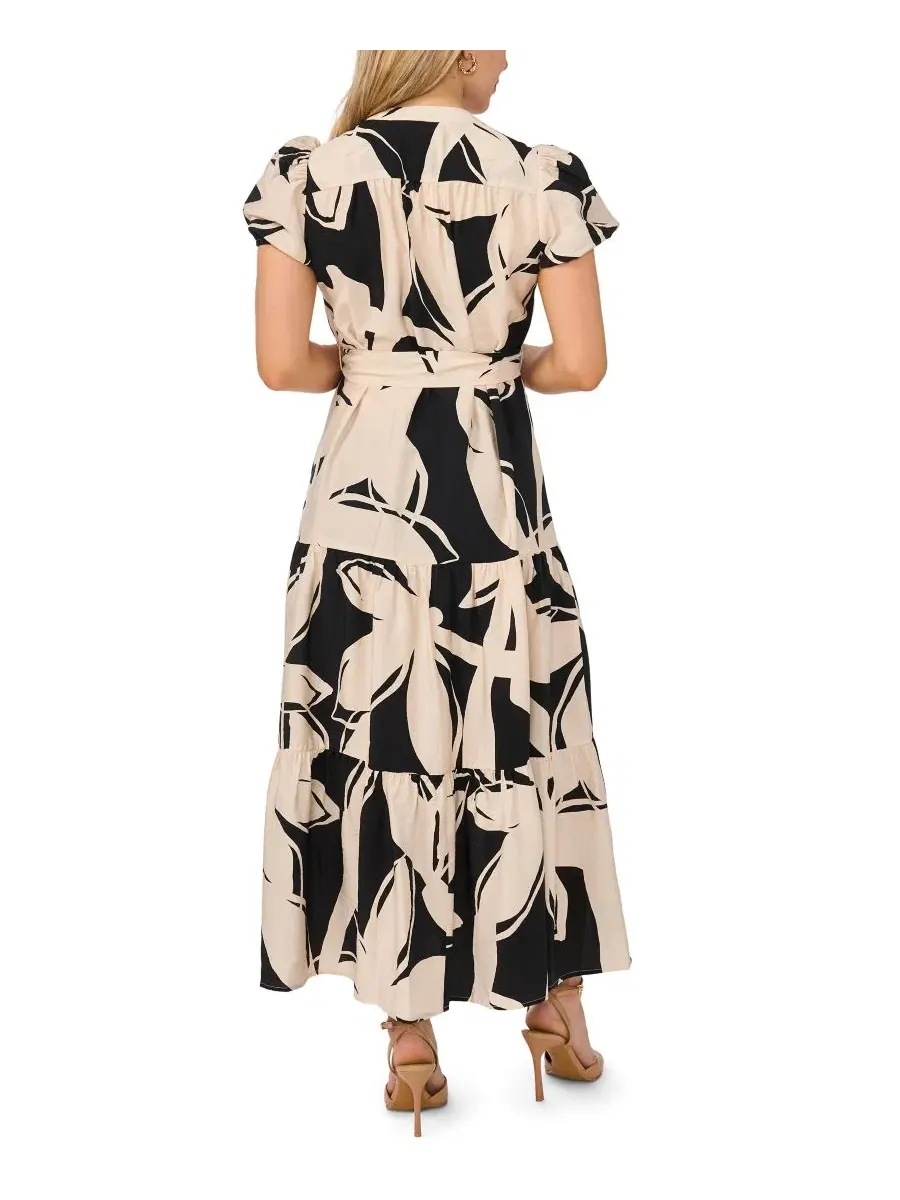Платье-макси с разрезом, поясом и ярусным кроем, Petite Split Neck Belted Tiered Maxi Dress MSK — изображение 4 из 4