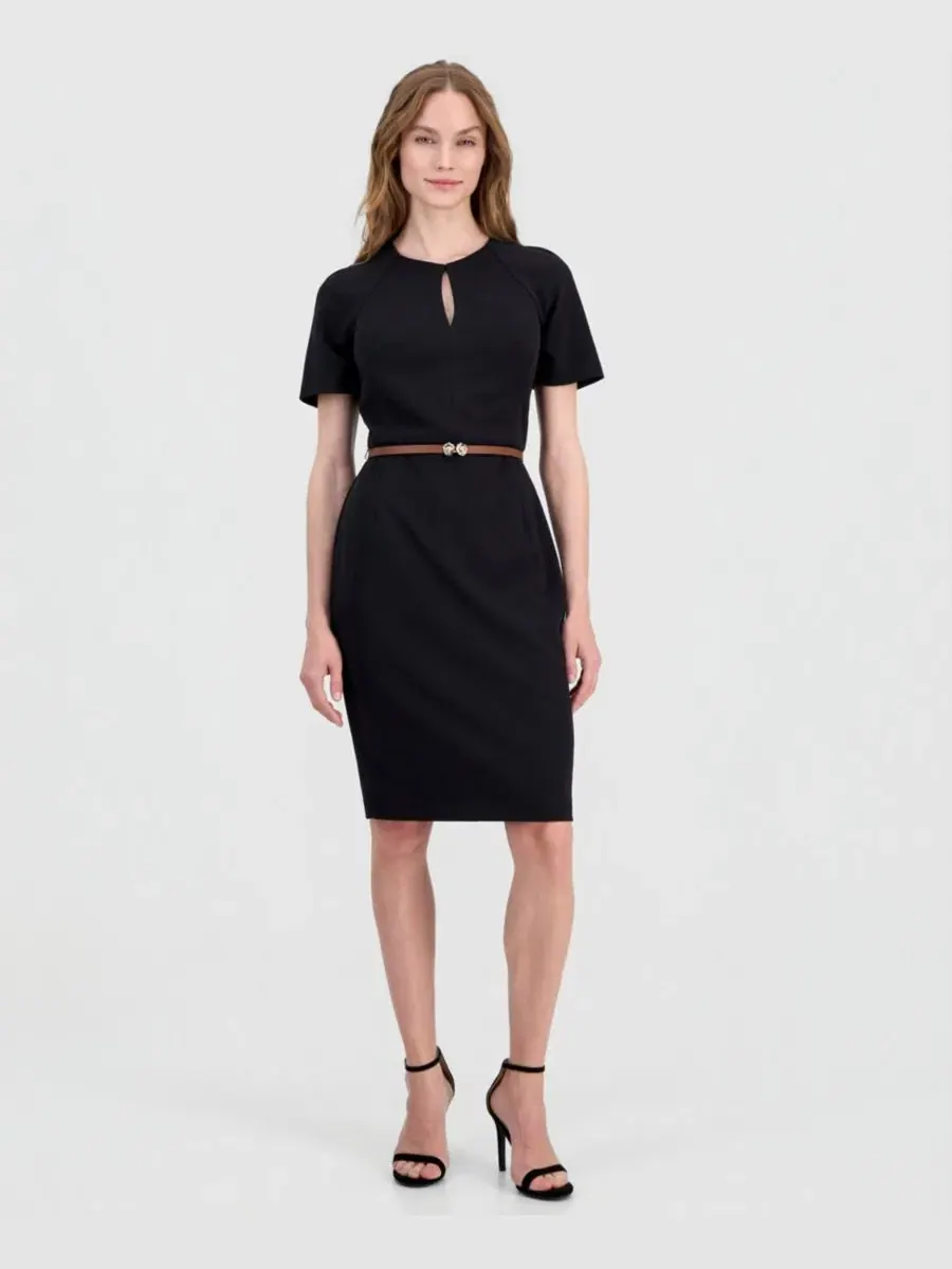 Платье-футляр с поясом Scuba Crepe Anne Klein