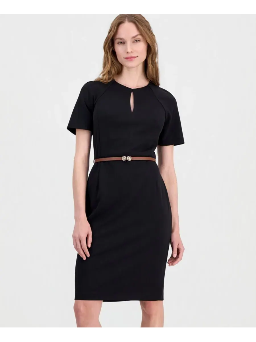 Платье-футляр с поясом Scuba Crepe Anne Klein — изображение 2 из 5, черный