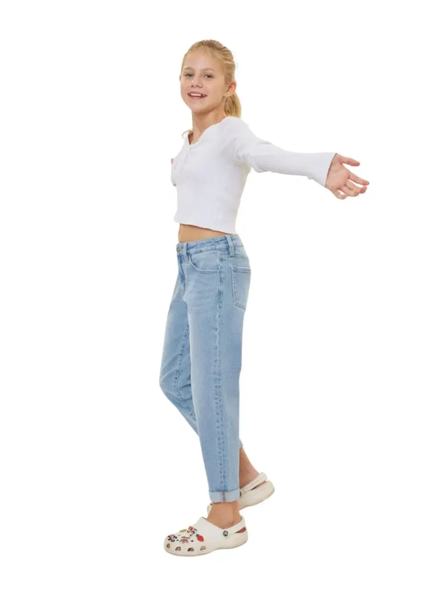 Джинсы mom fit с tapered кроем Halo Mini Mom Jeans KanCan — изображение 3 из 10, светлая стирка