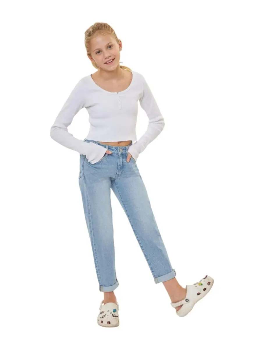 Джинсы mom fit с tapered кроем Halo Mini Mom Jeans KanCan — изображение 6 из 10, светлая стирка