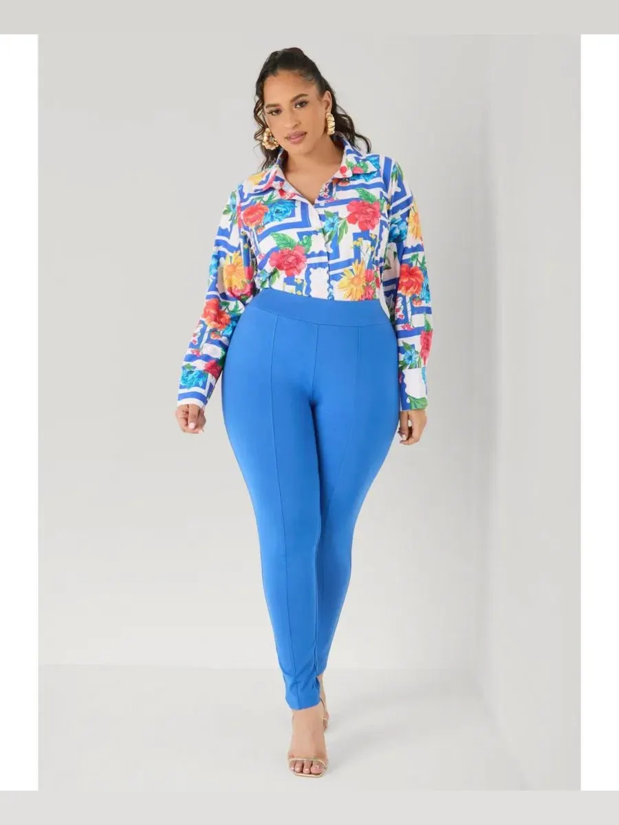 Леггинсы из понте с швами Plus Sizes Seamed Ponte Ashley Stewart — изображение 3 из 3, синий