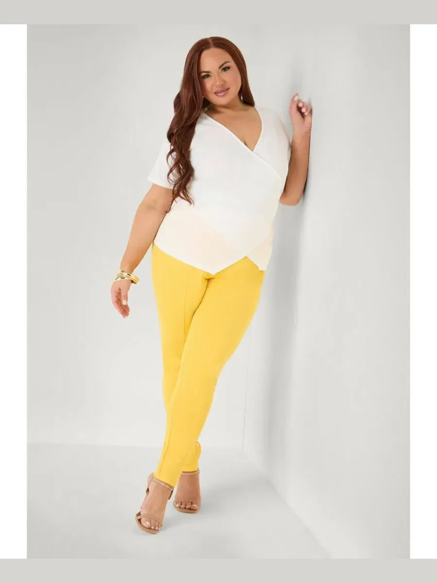 Леггинсы с декоративными швами, Plus Sizes Seamed Ponte Ashley Stewart — изображение 3 из 3, желтый