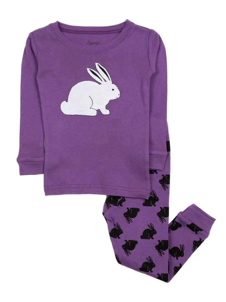 Комплект пижам из хлопка с кроликами Leveret — фиолетовый