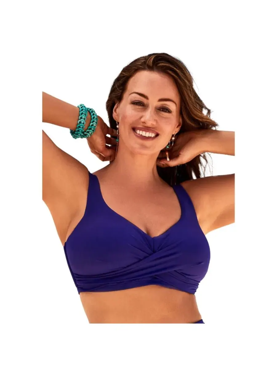 Топ бикини с запахом и с сердцевидным вырезом, без косточек Swimsuits for All — изображение 1 из 3, синий море