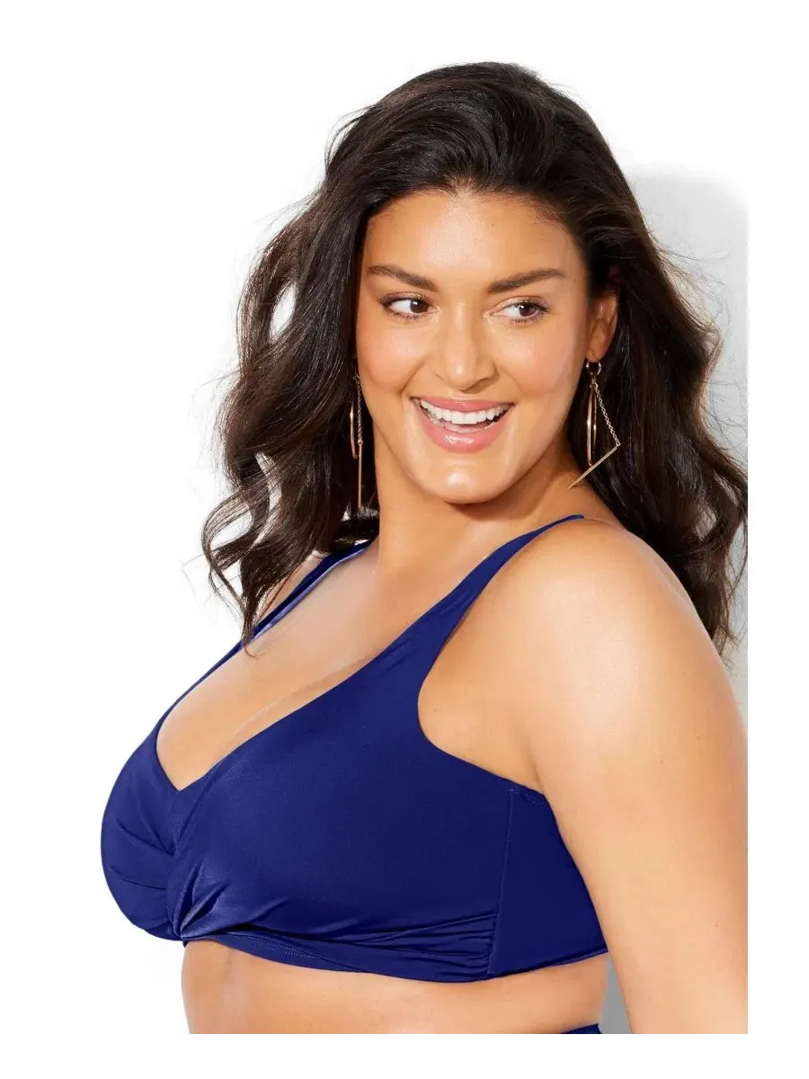 Топ бикини с запахом и с сердцевидным вырезом, без косточек Swimsuits for All — изображение 3 из 3, синий море