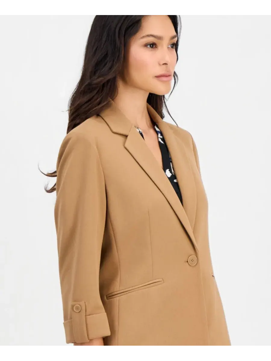 Жакет с рукавом-подворотом и брюки-карго из трикотажа Anne Klein Essentials — изображение 3 из 5, бежевый