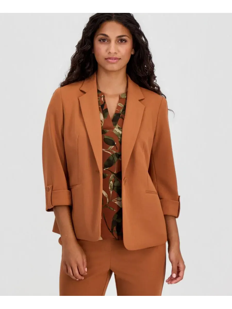 Пиджак-блейзер с закатанными рукавами и брюки из трикотажа Anne Klein Essentials, Cedar Spice