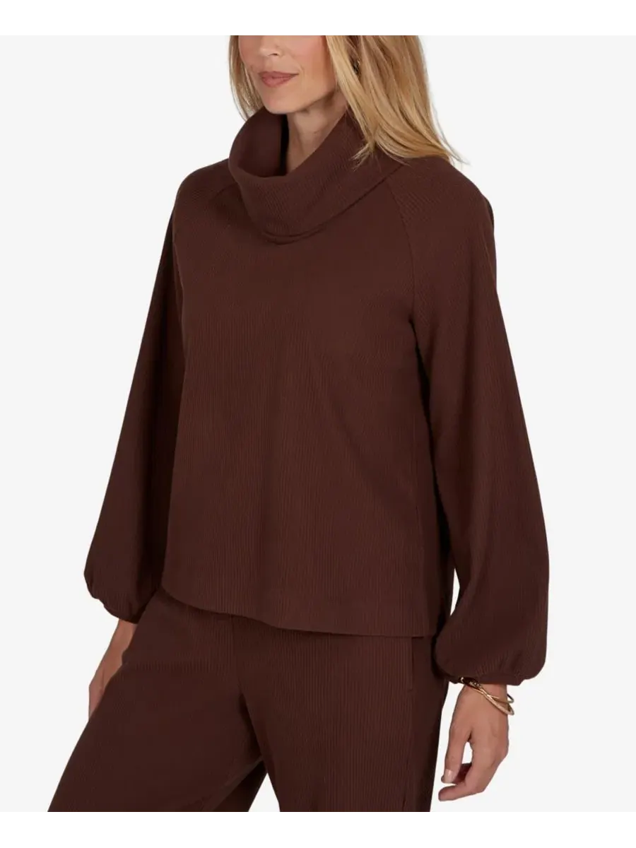 Топ с драпировкой и ребристым трикотажем Petite Cowl Neck Ribbed Top Ruby Rd. — изображение 11 из 14, алый
