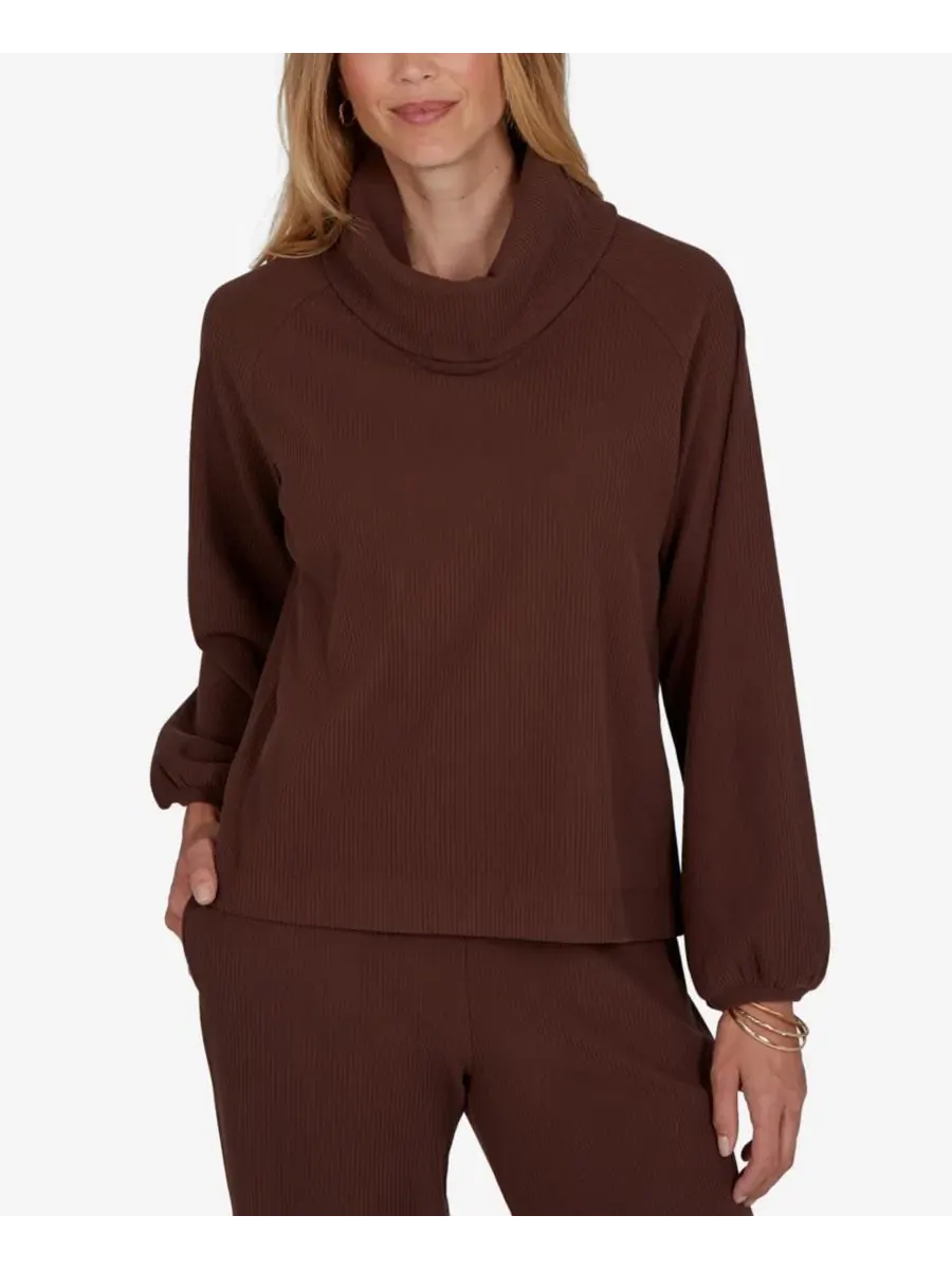 Топ с драпировкой и ребристым трикотажем Petite Cowl Neck Ribbed Top Ruby Rd. — изображение 14 из 14, алый