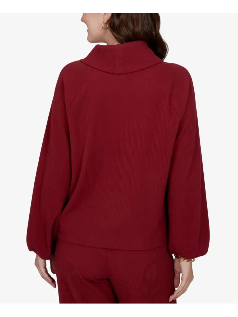 Топ с драпировкой и ребристым трикотажем Petite Cowl Neck Ribbed Top Ruby Rd. — изображение 3 из 14, алый