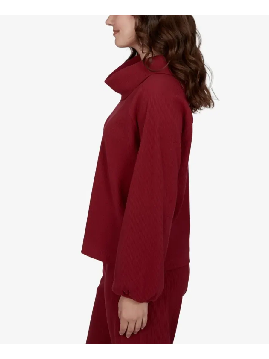 Топ с драпировкой и ребристым трикотажем Petite Cowl Neck Ribbed Top Ruby Rd. — изображение 4 из 14, алый