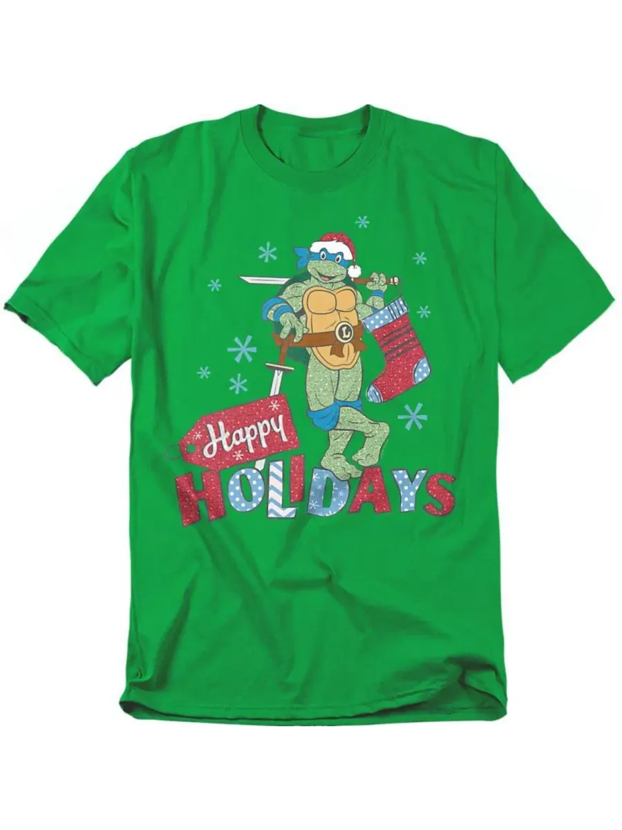 Футболка с рождественским принтом Happy Holiday Sparkly Teenage Mutant Ninja Turtles — зеленый