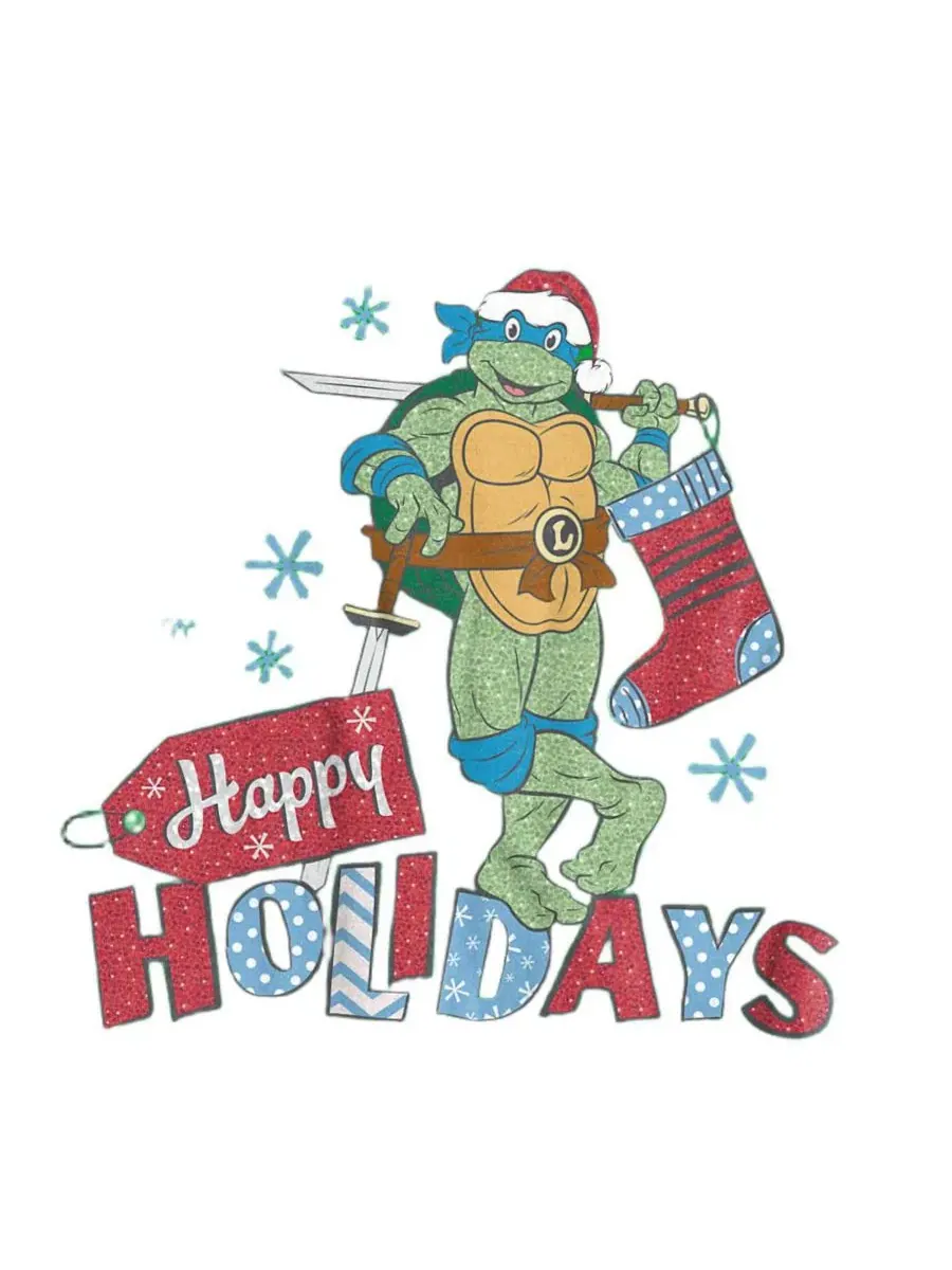 Футболка с рождественским принтом Happy Holiday Sparkly Teenage Mutant Ninja Turtles — изображение 2 из 3, зеленый