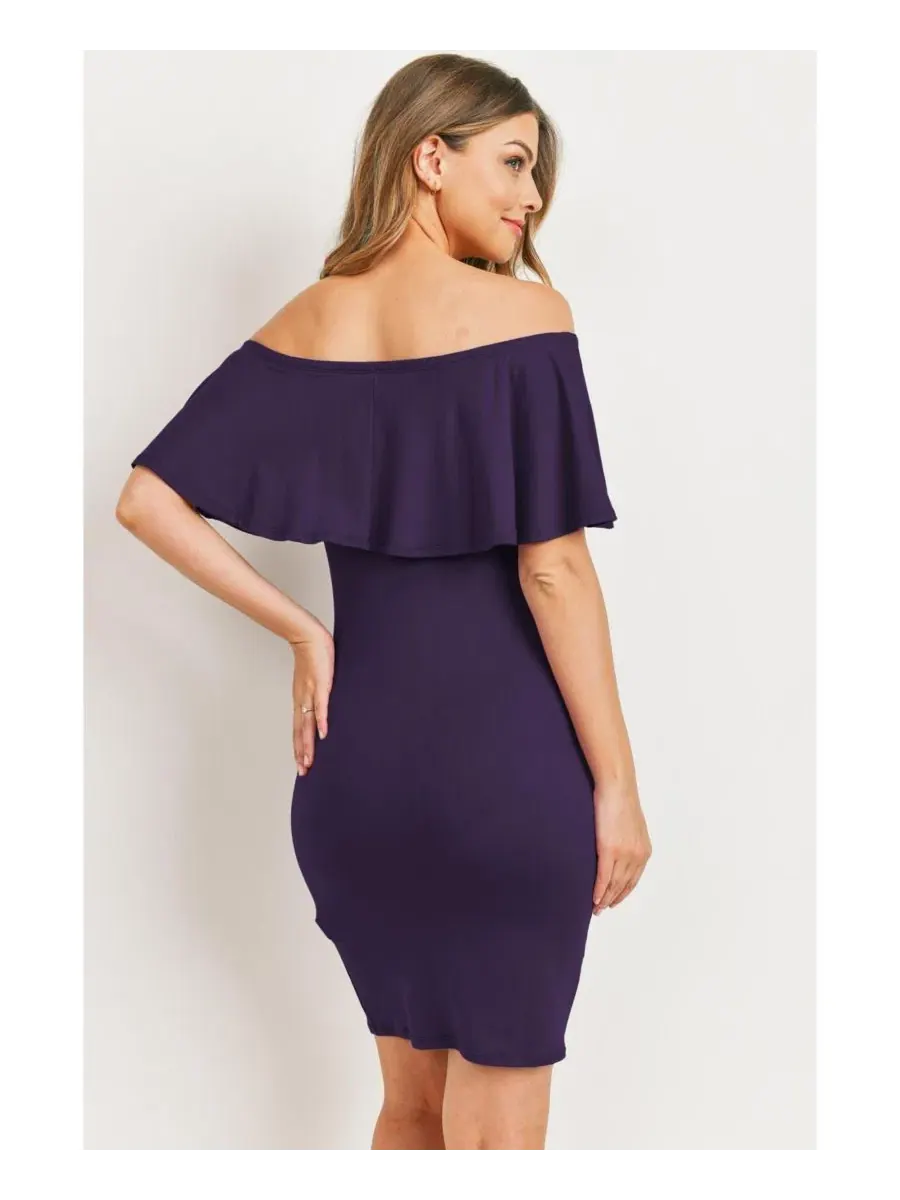 Платье для беременных с рукавом-воланами, модель Off-Shoulder Ruffle Hello Miz — изображение 2 из 3, фиолетовый