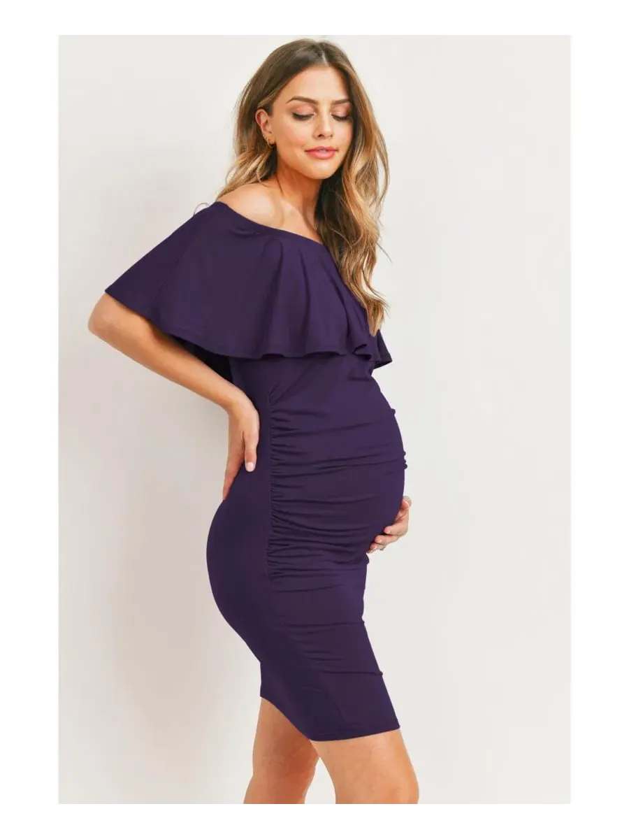 Платье для беременных с рукавом-воланами, модель Off-Shoulder Ruffle Hello Miz — изображение 3 из 3, фиолетовый